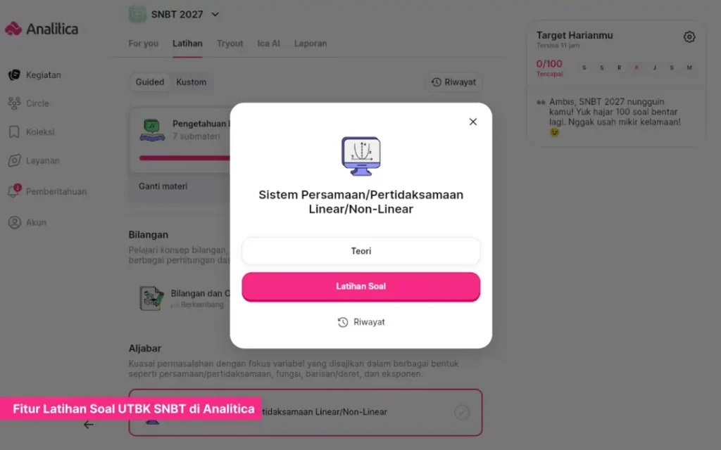 Fitur Latihan Soal UTBK SNBT di Analitica